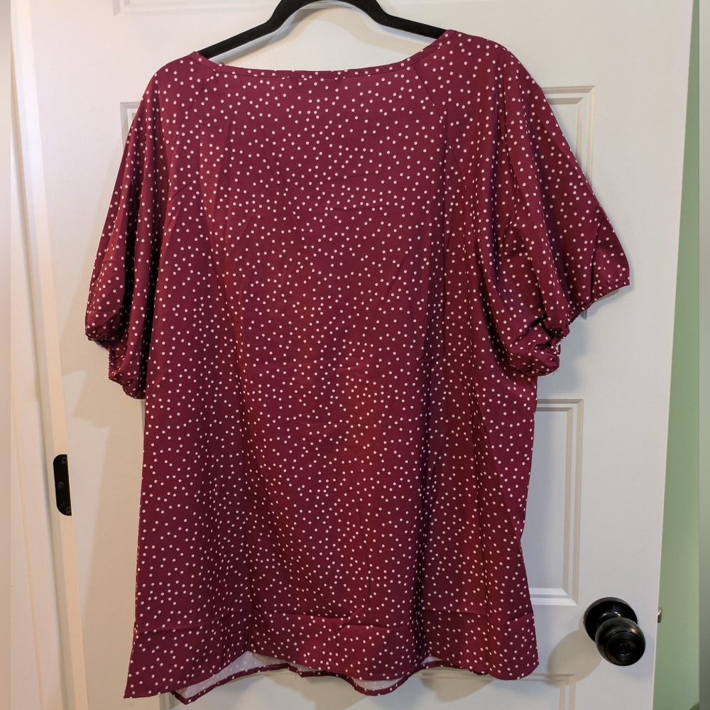 BloomChic Burgundy Polka Dot Scoop Neck Blouse - Picture 8 of 11